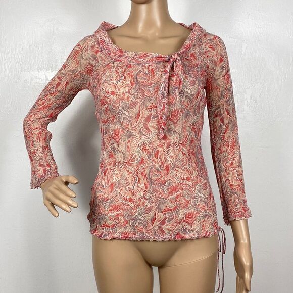 Elie Tahari Silk Floral Semi-Sheer 3/4 Sleeve Blouse Size S - Picture 1 of 8